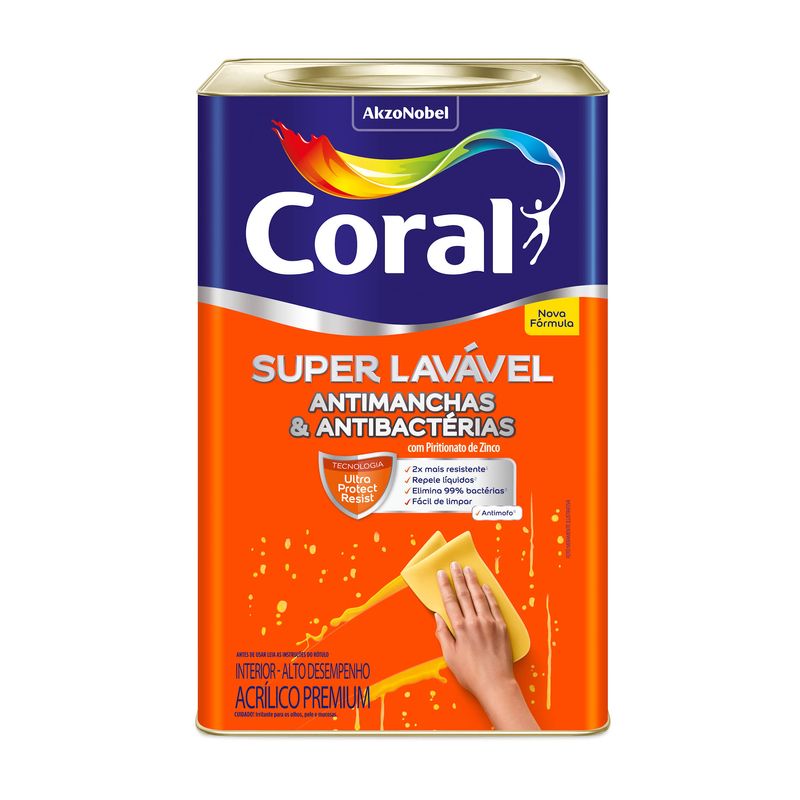 Tinta Acrílica Semiacetinado Super Lavável Antimanchas e Antibactérias Branco 18l - Coral